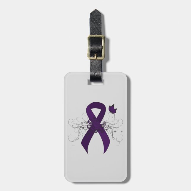 Lila Awareness Ribbon med Butterfly Bagagebricka (Vertikal Framsida)