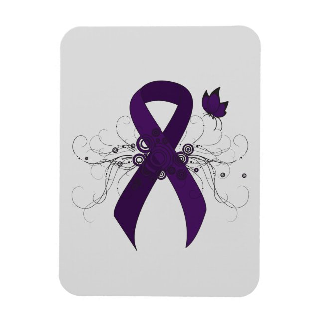 Lila Awareness Ribbon med Butterfly Magnet (Vertikal)
