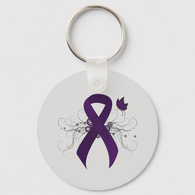 Lila Awareness Ribbon med Butterfly Nyckelring (Framsida)
