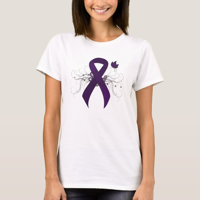 Lila Awareness Ribbon med Butterfly Tee (Framsida)