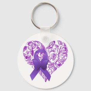 Lila Awareness Ribbon med Ro Nyckelring