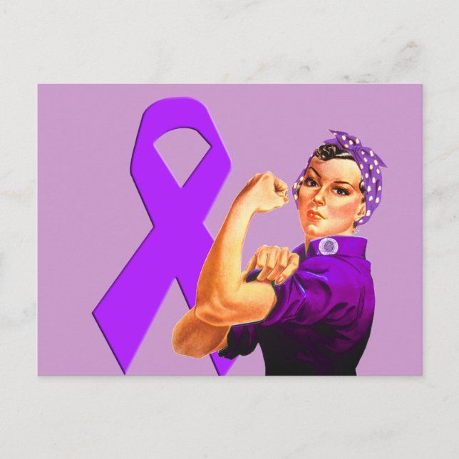 Lila Awareness Ribbon Rosie Riveter Vykort (Framsida)