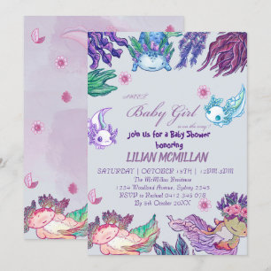 LILA AXOLOTL Baby Shower-inbjudan Flicka Inbjudningar