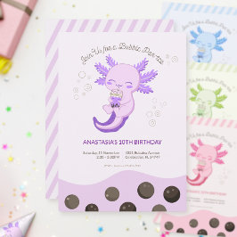 Lila Axolotl Bubble Boba Te Flicka Födelsedag Inbjudningar