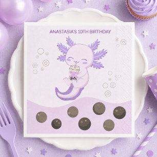 Lila Axolotl Bubble Milk Boba Te Birthday Pappersservett