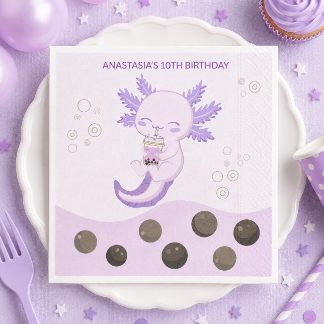 Lila Axolotl Bubble Milk Boba Te Birthday Pappersservett (Skapare uppladdad)