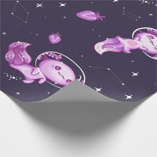 Lila Axolotls in Space Wrapping Papper Presentpapper (Hörn)