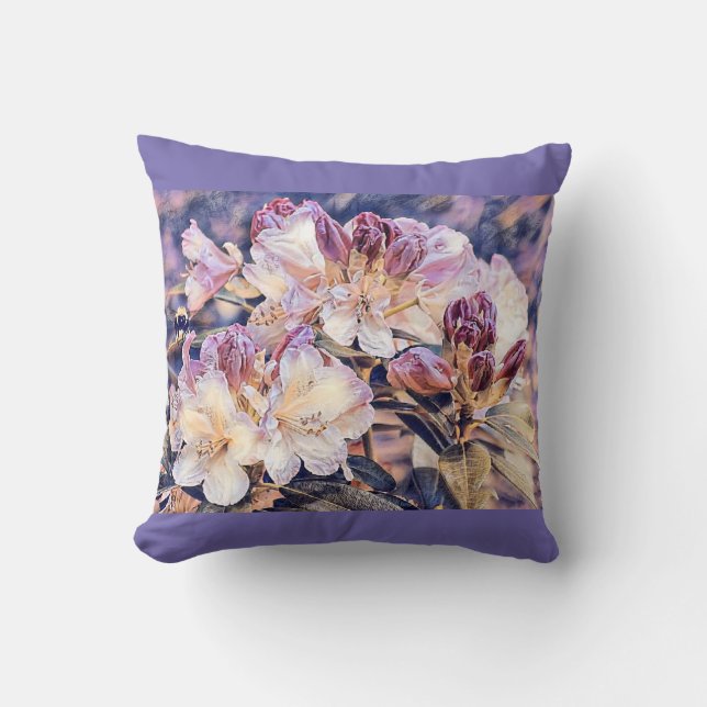 Lila azeea blommar blommor vattencollor Pillow Kudde (Framsida)