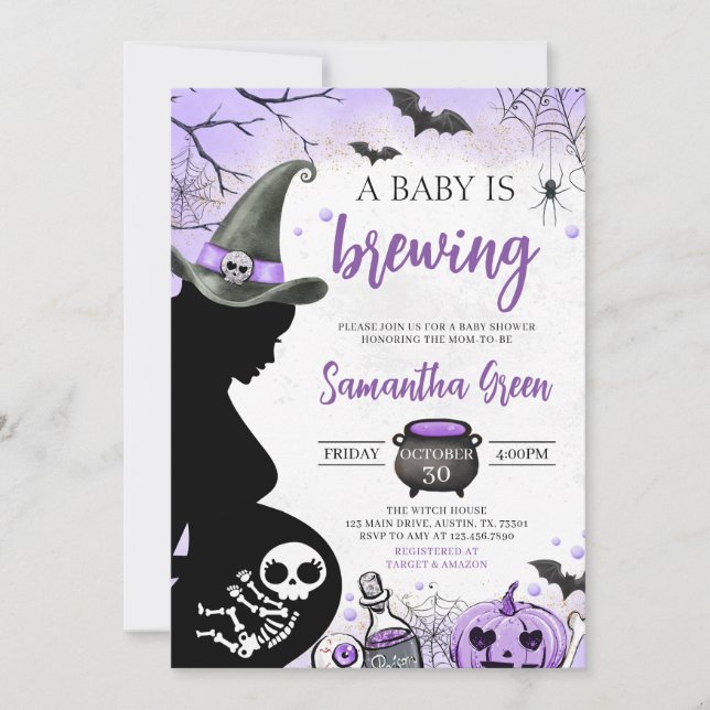 Lila Baby brinner Halloween Baby Shower Inbjudningar (Framsida)