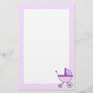 Lila Baby Carriage Stationery Brevpapper