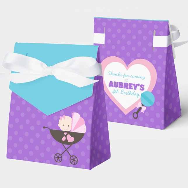 Lila Baby Doll Treat Gift Favor Boxes Presentaskar (Teal Blue and Purple Polka Dot Baby Doll Birthday Party Favor Boxes)