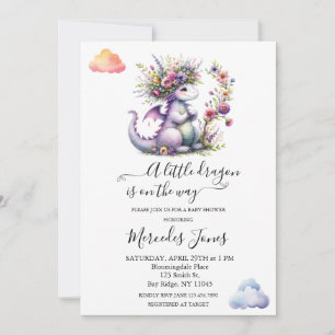 Lila Baby Dragon with Flowers Rainbow Art Inbjudningar