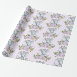 Lila Baby Elephant Watercolor Blommigt Jungle Presentpapper
