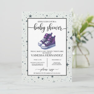 Lila Baby High Toppar Baby Shower Inbjudningar
