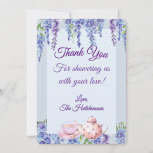 Lila Baby i blom Tea Party Baby Shower Tack Kort