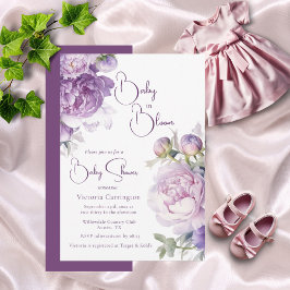 Lila Baby i Bloom Blommigt Modern Baby Shower Inbjudningar
