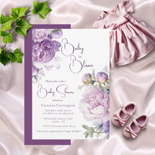 Lila Baby i Bloom Blommigt Modern Baby Shower Inbjudningar