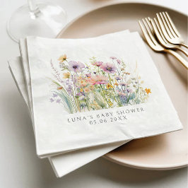 Lila Baby i Bloom Blommigt Wildblomma Baby Shower Pappersservett