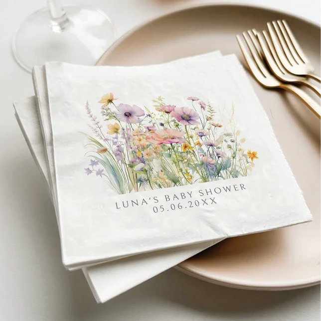 Lila Baby i Bloom Blommigt Wildblomma Baby Shower Pappersservett (Skapare uppladdad)
