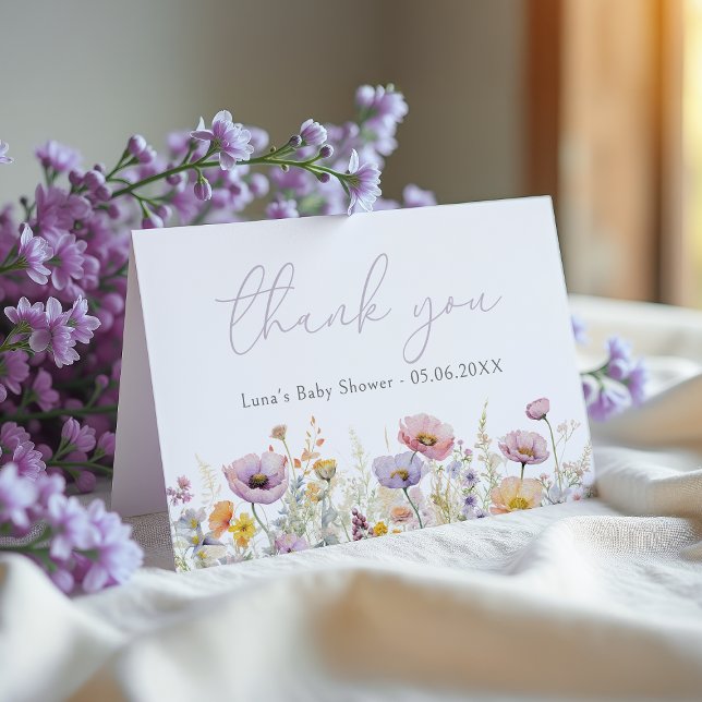 Lila Baby i Bloom Blommigt Wildblomma Baby Shower Tack Kort (Skapare uppladdad)
