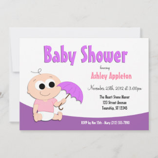 Lila Baby Paraplla - Shower-inbjudningar Inbjudningar
