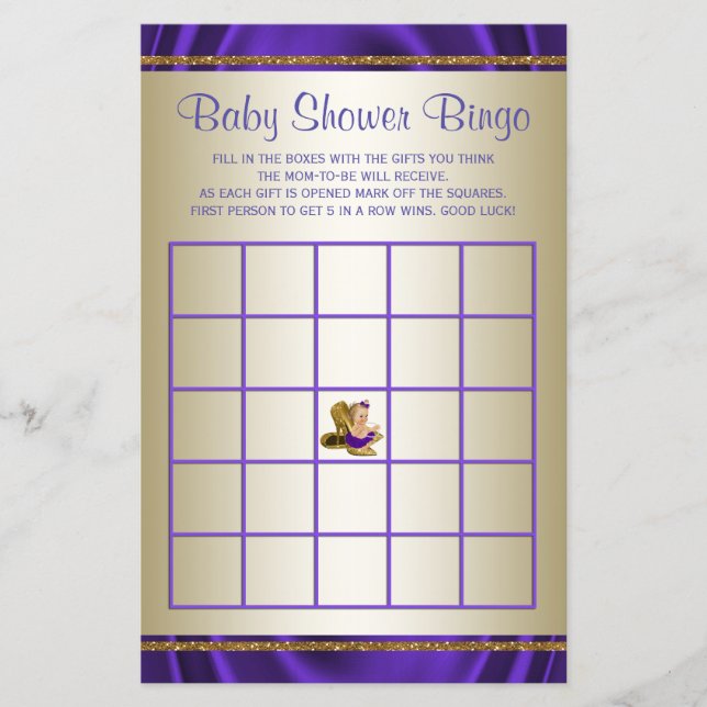Lila Baby Shower Bingo Girl Baby Shower Games (Framsida)
