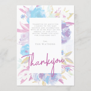 Lila Baby Shower Blommigt Watercolor Tack Kort