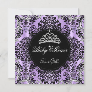Lila baby shower flicka prinsessa tiara svart spet inbjudningar
