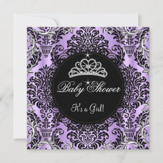 Lila baby shower flicka prinsessa tiara svart spet inbjudningar