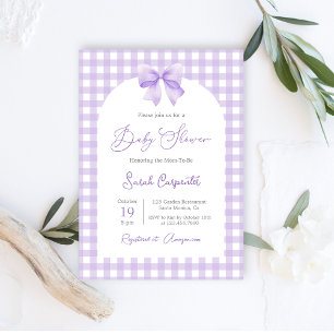 Lila Baby Shower-inbjudan med båge Inbjudningar
