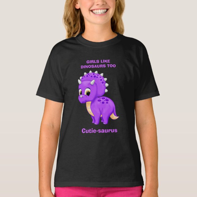 Lila Baby Triceratops Girls som dinosaurier också T-shirt (Framsida)