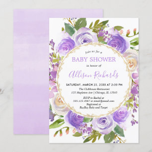 Lila, babydusch, blommigt lavender lilac inbjudningar