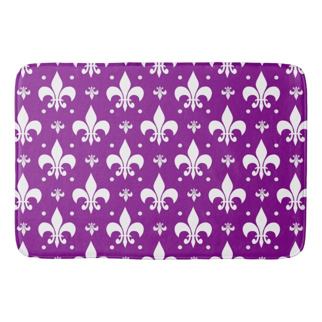 Lila Background Fleur-de-lis Mönster Design Badrumsmatta (Framsidan)