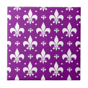 Lila Background Fleur-de-lis Mönster Design Kakelplatta