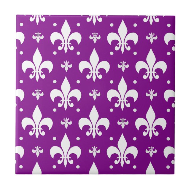Lila Background Fleur-de-lis Mönster Design Kakelplatta (Framsidan)