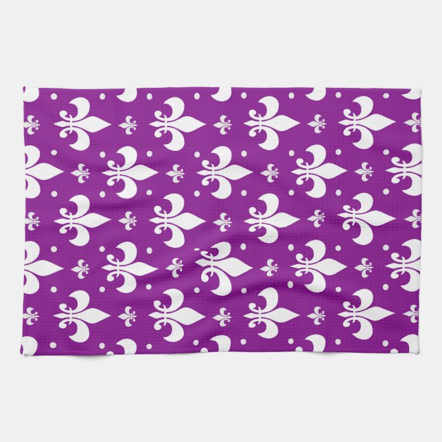 Lila Background Fleur-de-lis Mönster Design Kökshandduk (Horisontell)