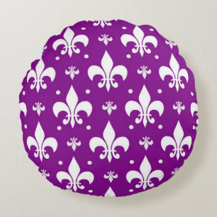Lila Background Fleur-de-lis Mönster Design Rund Kudde