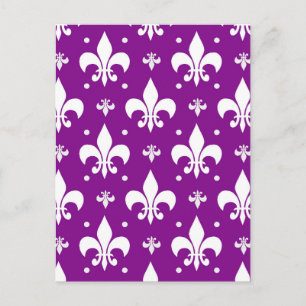 Lila Background Fleur-de-lis Mönster Design Vykort