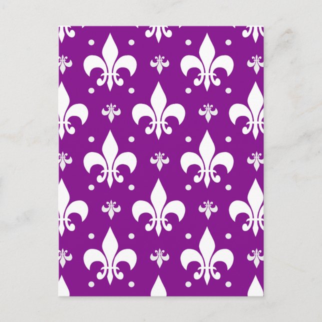 Lila Background Fleur-de-lis Mönster Design Vykort (Framsida)