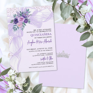 Lila båge Quinceanera Inbjudningar