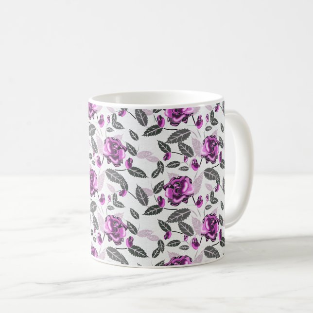 Lila Bakgrundsblomma Kaffemugg (Framsida höger)