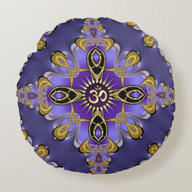 Lila Balans OM Mandala Andlig Yoga  Rund Kudde (Framsidan)