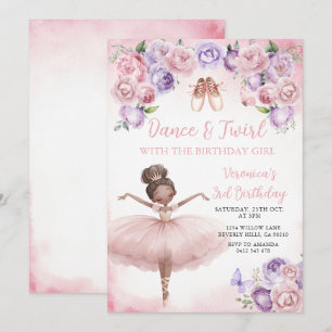 Lila Ballerina 3-årsdag Inbjudningar