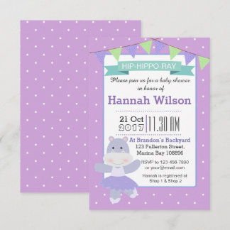 Lila Ballerina Hippo Baby Shower-inbjudan Inbjudningar