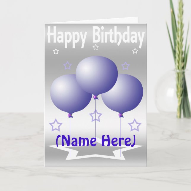 Lila ballonger och stjärnor kort (Framsida)