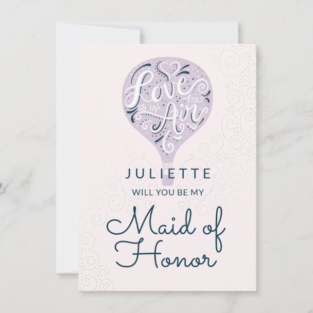 Lila Balloon Be My Maid of honor Frieri Card (Framsida)