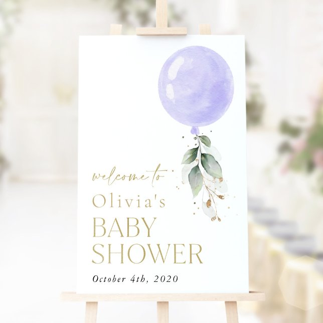 Lila Balloon, eukalyptus, Baby Shower Welcome Poster (Skapare uppladdad)
