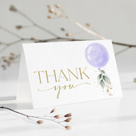 Lila Balloon, eukalyptus, Greenery, Baby Shower Tack Kort