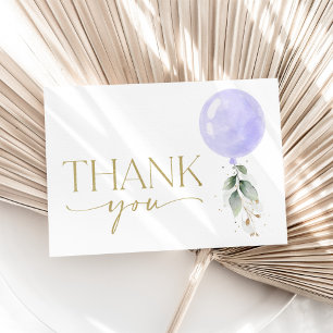 Lila Balloon, eukalyptus, Greenery, Baby Shower Tack Kort