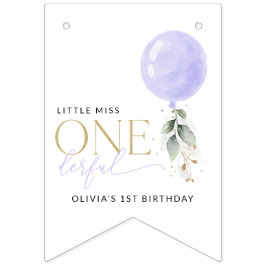Lila Balloon, Greenery, Foliage, första födelsedag Vimplar